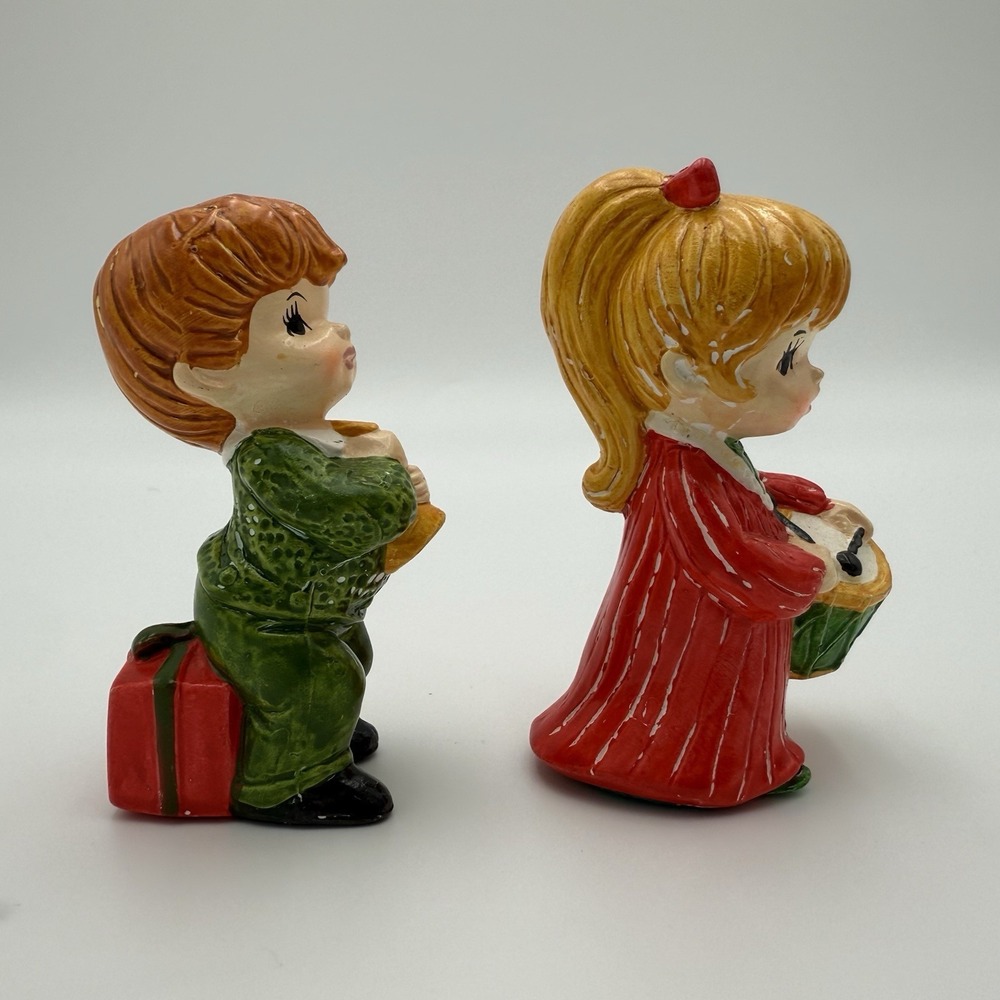 Drummer Boy Girl Music Ceramic Figures Christmas Sears Vtg Decor MCM Caroler Kid - Picture 5 of 10